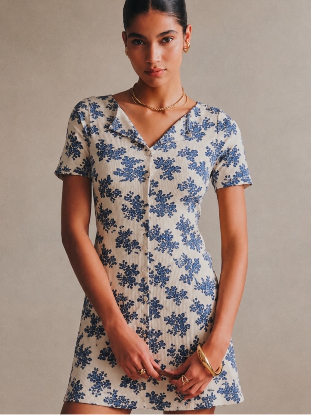 Sezane Lea Dress with Blue Floral Print size small